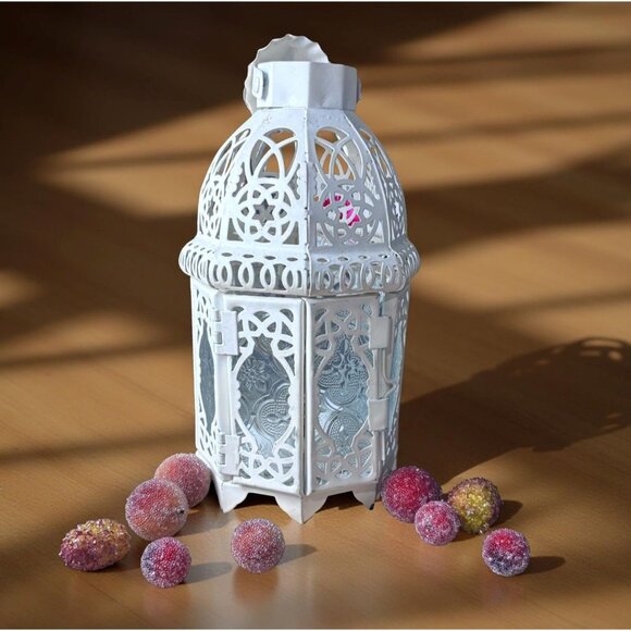 Gallery of Light Moroccan Lantern Metal With Intricate Cut-Out Design For Candle - Picture 1 of 9